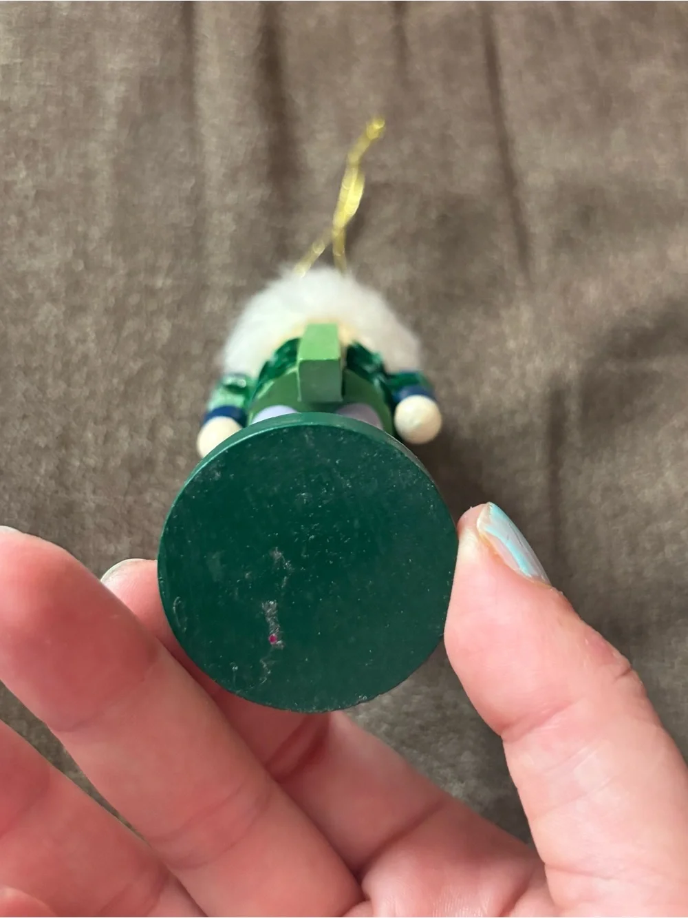 Vintage Green Sequin Nutcracker Ornament Wooden Holiday Christmas